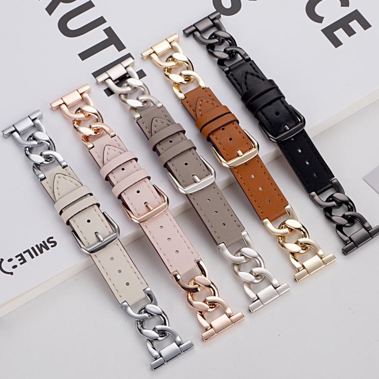22mm xDfind Denim Chain Metal Hybrid Leather Watch Band(Gold) - Image 2