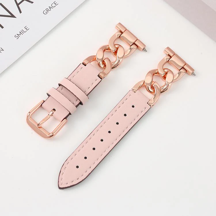 22mm xDfind Denim Chain Metal Hybrid Leather Watch Band(Rose Gold)
