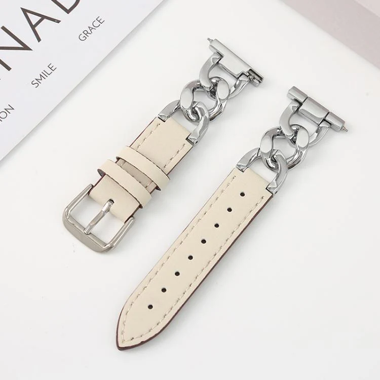 22mm xDfind Denim Chain Metal Hybrid Leather Watch Band(Silver)