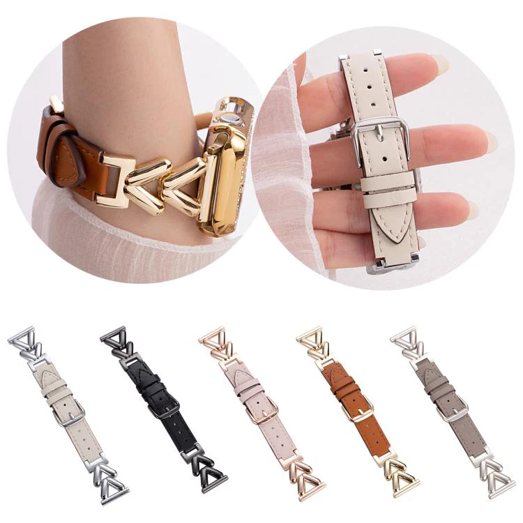 22mm xDfind V-shaped Metal Hybrid Leather Watch Band(Rose Gold) - Image 2