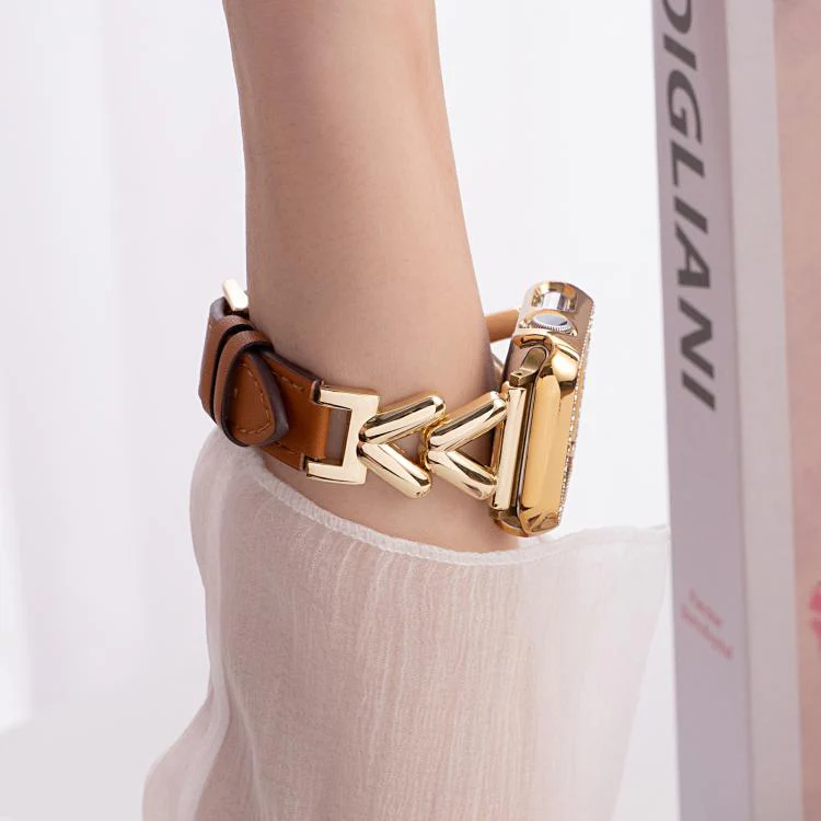 22mm xDfind V-shaped Metal Hybrid Leather Watch Band(Starlight) - Image 5