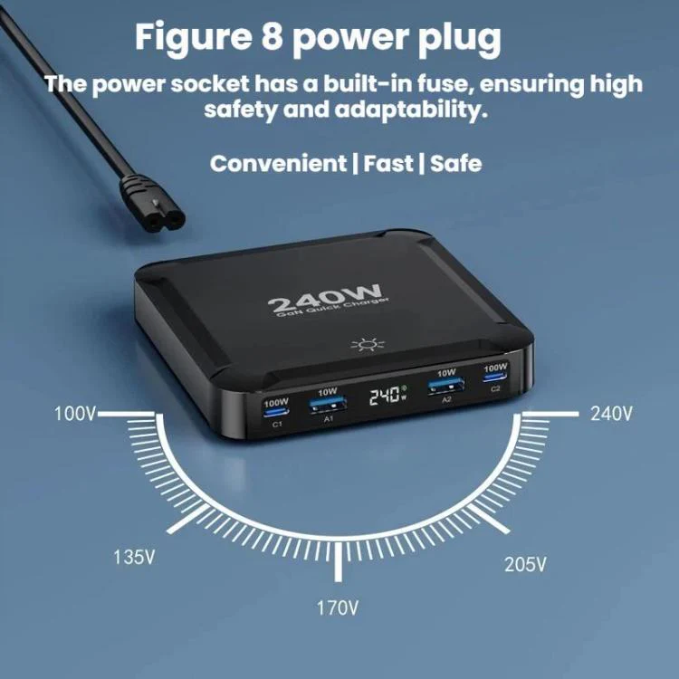 240W Smart Fast Charger With Magnetic USB Retractable Cable And Multi-Port Storage(EU Plug) - Image 3