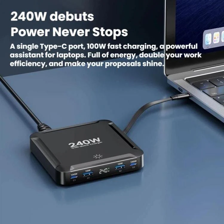 240W Smart Fast Charger With Magnetic USB Retractable Cable And Multi-Port Storage(Kor Plug) - Image 10