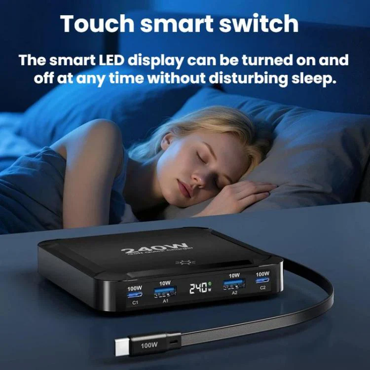 240W Smart Fast Charger With Magnetic USB Retractable Cable And Multi-Port Storage(UK Plug) - Image 8