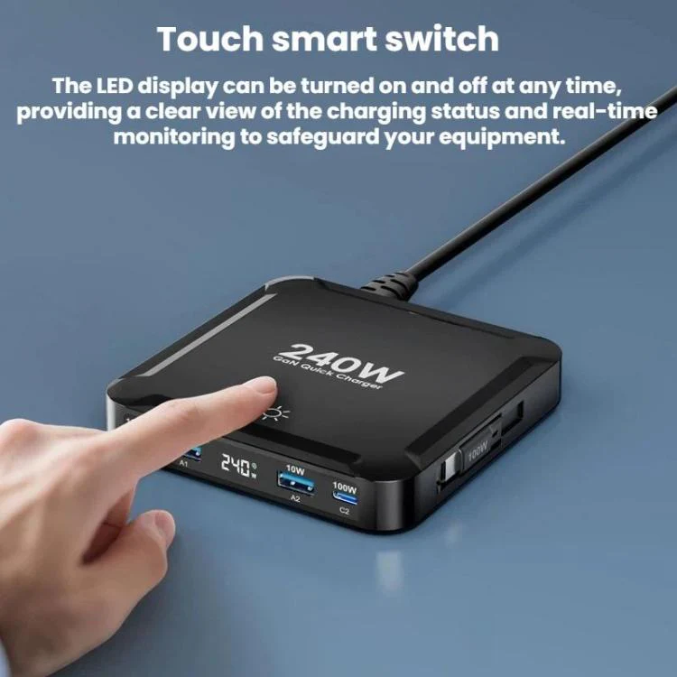 240W Smart Fast Charger With Magnetic USB Retractable Cable And Multi-Port Storage(US Plug) - Image 4
