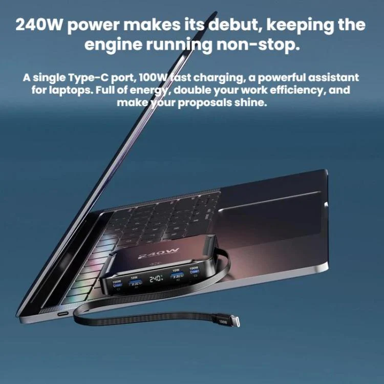 240W Smart Fast Charger With Magnetic USB Retractable Cable And Multi-Port Storage(US Plug) - Image 9