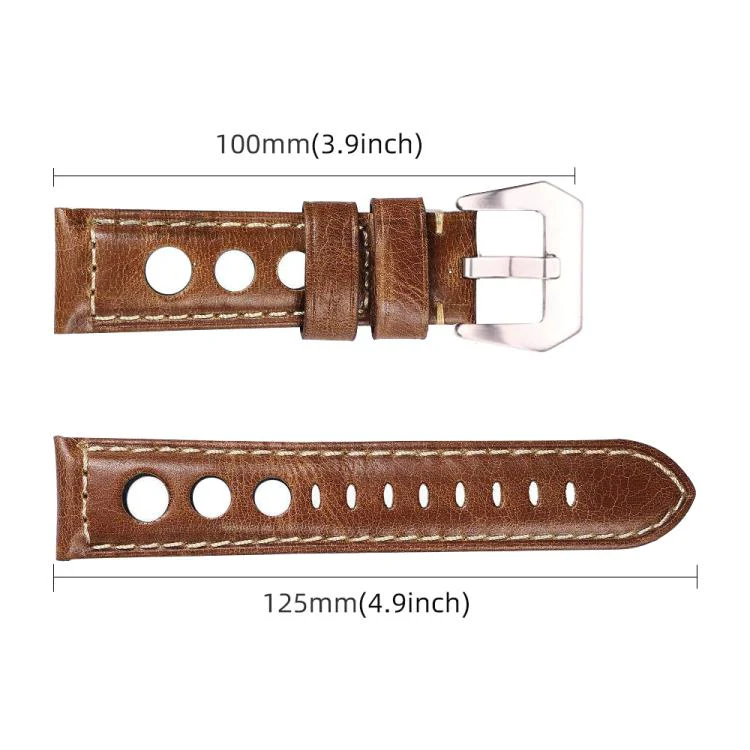 24mm xDfind Silver Buckle Three-hole Breathable Genuine Leather Watch Band(Dark Brown) - Image 3