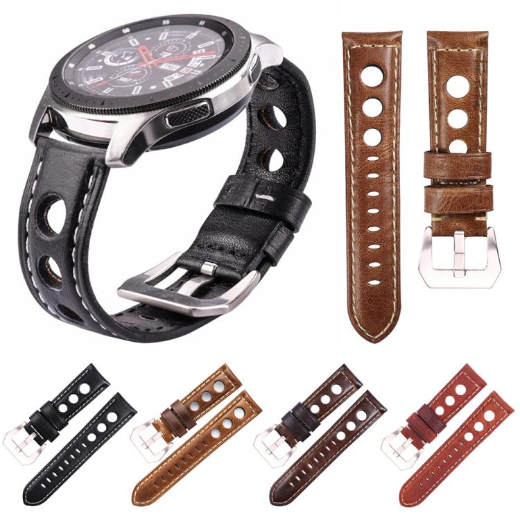 24mm xDfind Silver Buckle Three-hole Breathable Genuine Leather Watch Band(Red) - Image 2