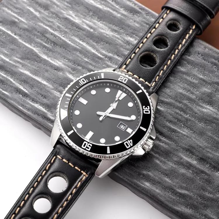 24mm xDfind Silver Buckle Three-hole Breathable Genuine Leather Watch Band(Red) - Image 6