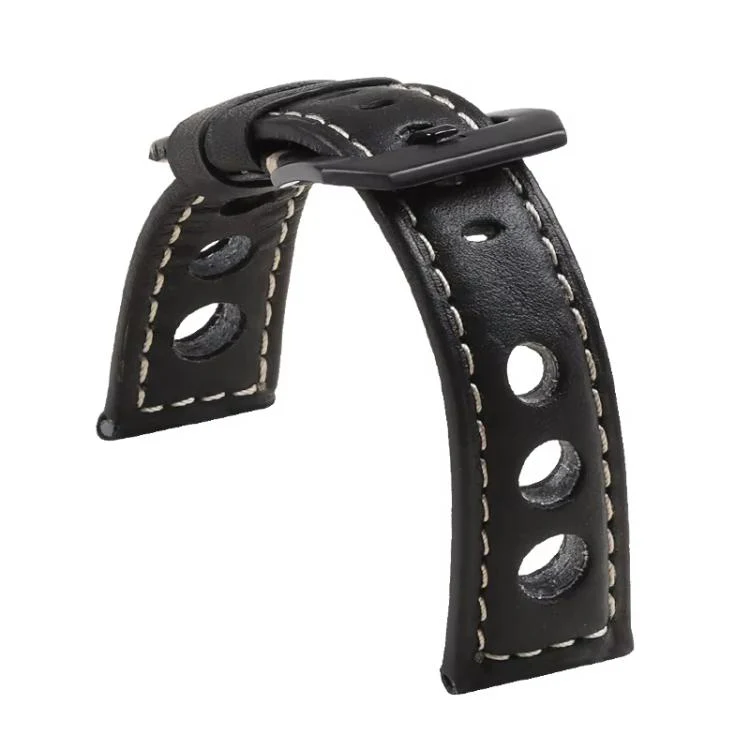 24mm xDfind Three-hole Breathable Genuine Leather Watch Band(Black) - Image 2