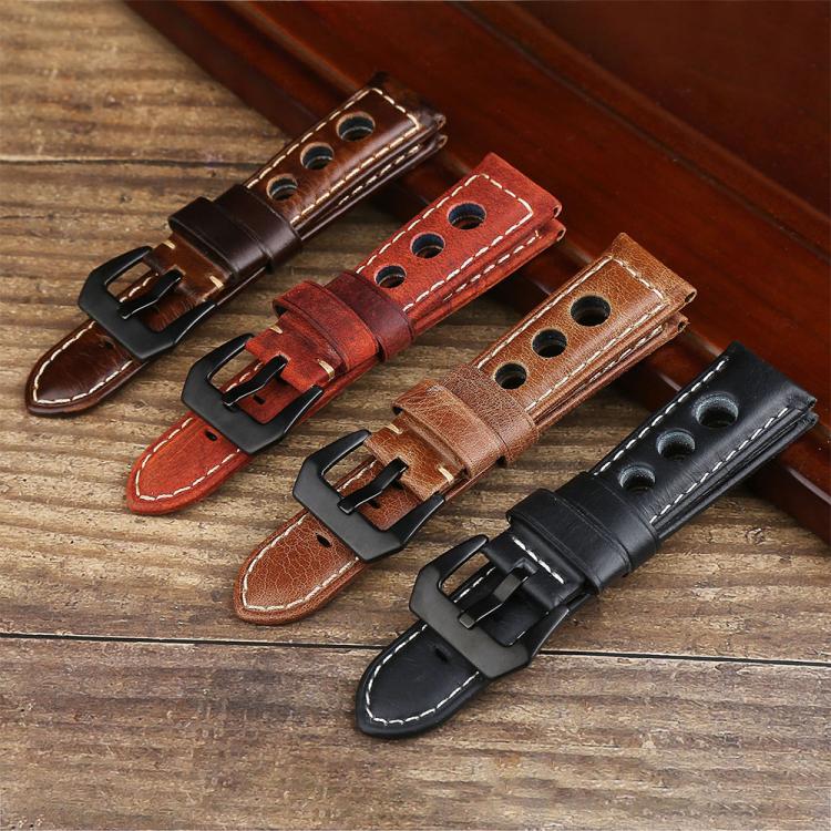 24mm xDfind Three-hole Breathable Genuine Leather Watch Band(Dark Brown) - Image 7