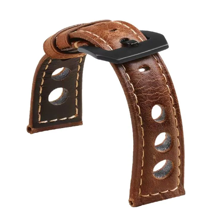 24mm xDfind Three-hole Breathable Genuine Leather Watch Band(Light Brown) - Image 2