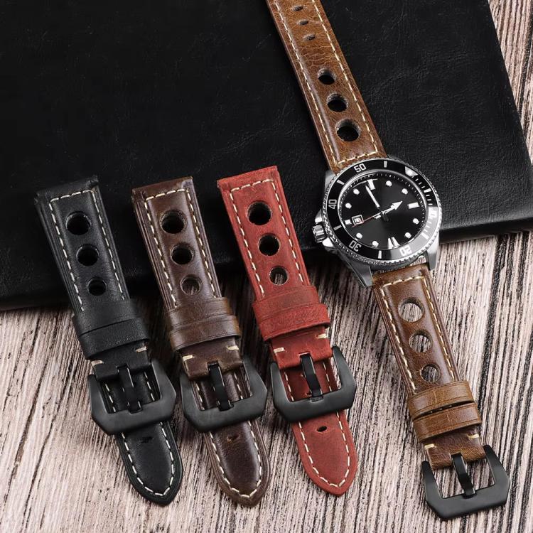 24mm xDfind Three-hole Breathable Genuine Leather Watch Band(Light Brown) - Image 8