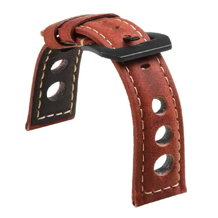 24mm xDfind Three-hole Breathable Genuine Leather Watch Band(Red) - Image 2