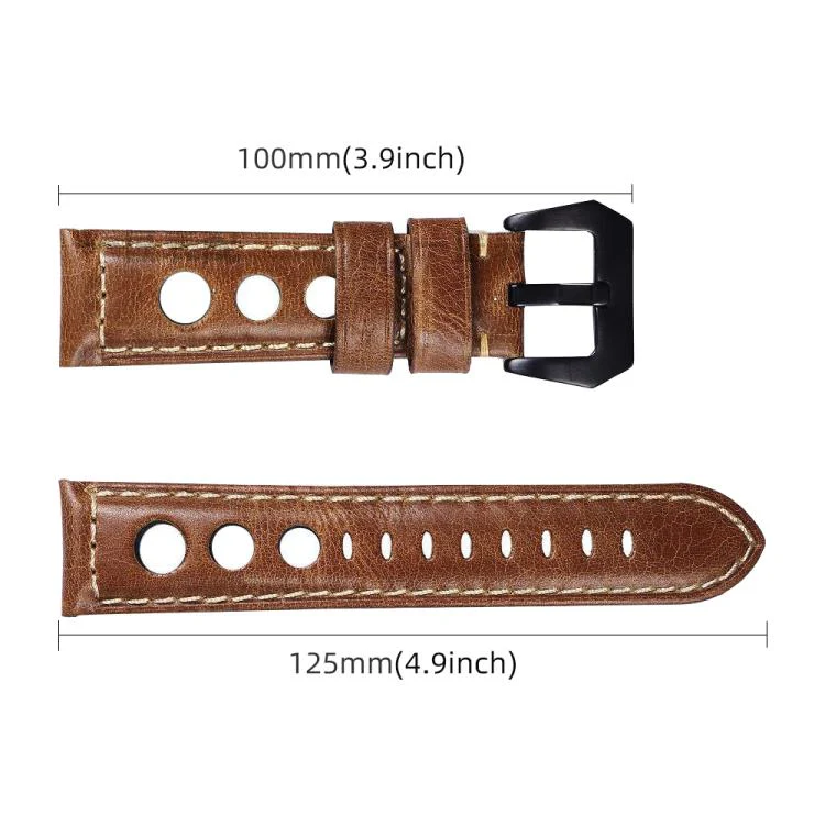 24mm xDfind Three-hole Breathable Genuine Leather Watch Band(Red) - Image 4