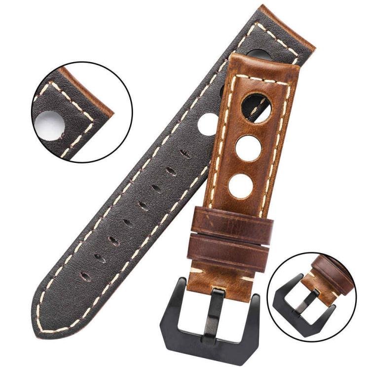 24mm xDfind Three-hole Breathable Genuine Leather Watch Band(Red) - Image 5