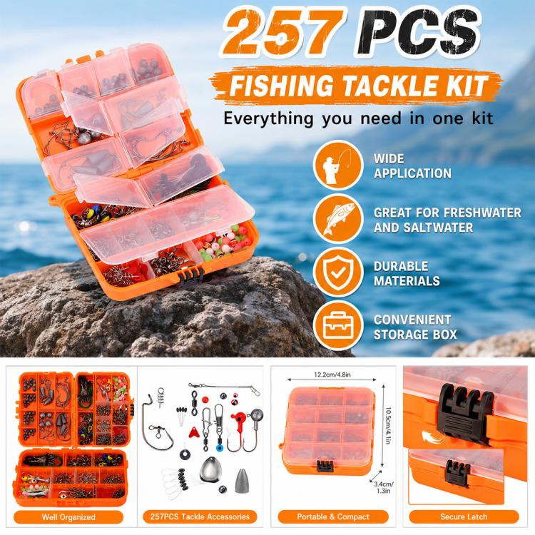 257pcs Lure Hook Accessory Set for Sea Fishing Rock Fishing(Black) - Image 2