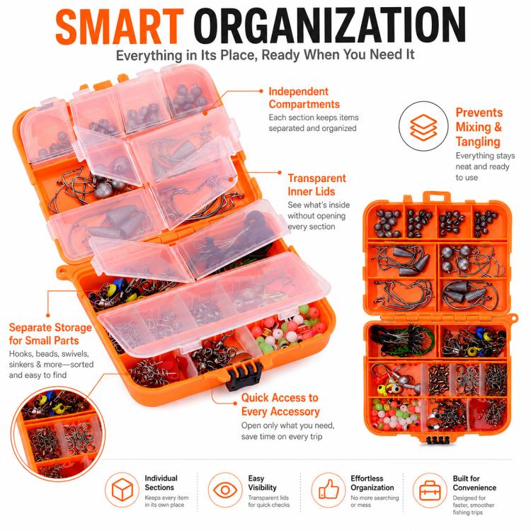 257pcs Lure Hook Accessory Set for Sea Fishing Rock Fishing(Orange) - Image 4