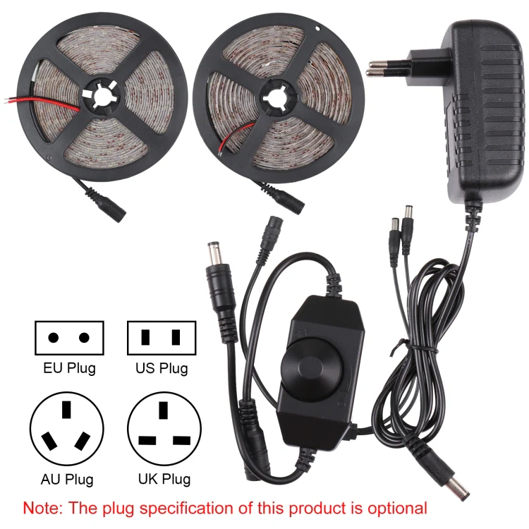 2pcs Bare Board 2835 SMD Dimmable White Light / Warm Light LED Rope Light, 60 LED/m, Length: 5m, 12V 2A 100-240V(UK Plug) - Image 3