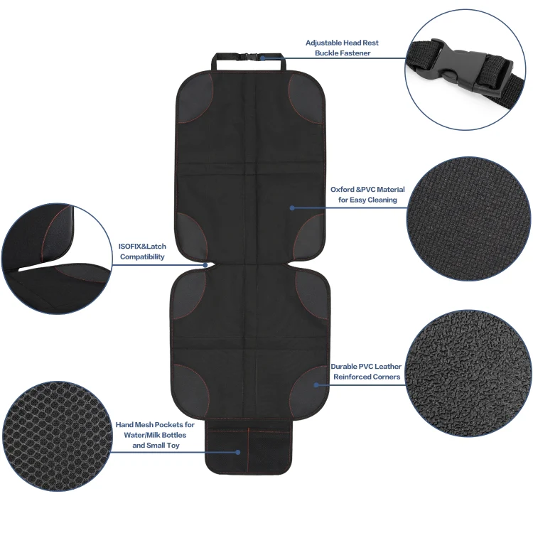 2pcs Child Car Seat Protector Non-Slip Base Material + Waterproof 600D Fabric(Black Line) - Image 3