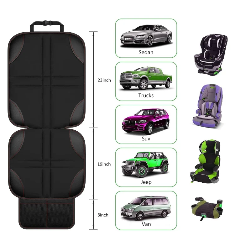2pcs Child Car Seat Protector Non-Slip Base Material + Waterproof 600D Fabric(Black Line) - Image 5