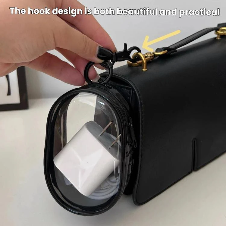 2pcs Data Cable Charger Transparent Storage Pouch Portable Earphone Storage Case With Keychain(White+Black) - Image 3