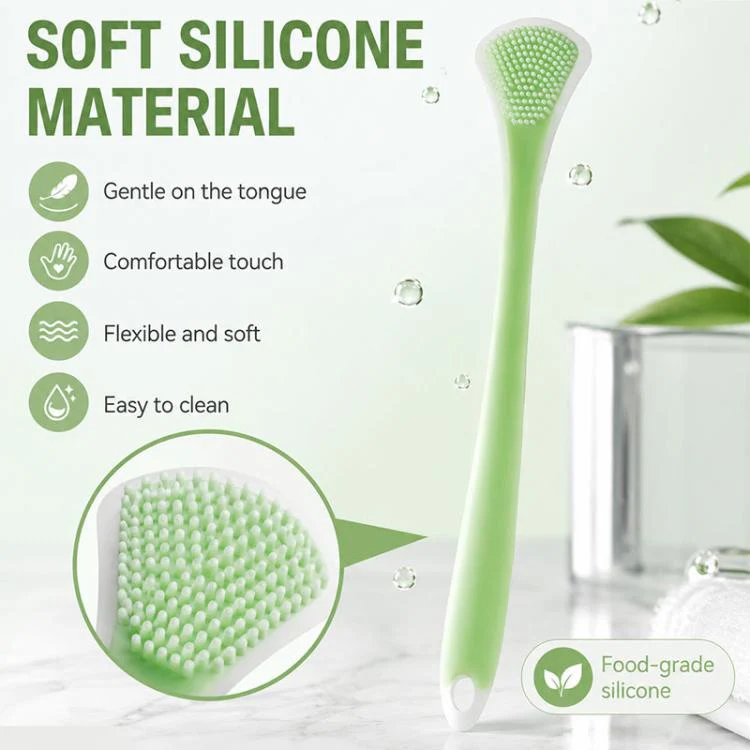 2pcs/Pack Double-Sided Silicone Tongue Scraper Oral Cleaning Tool(Green Pink) - Image 4