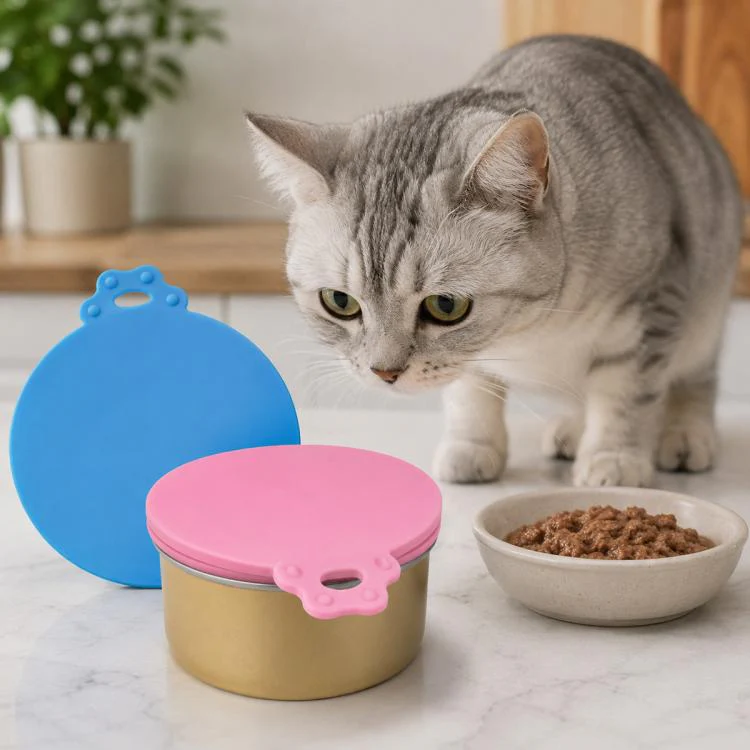 2pcs Pet Food Cans Sealed Silicone Lid(Sky Blue+Pink)
