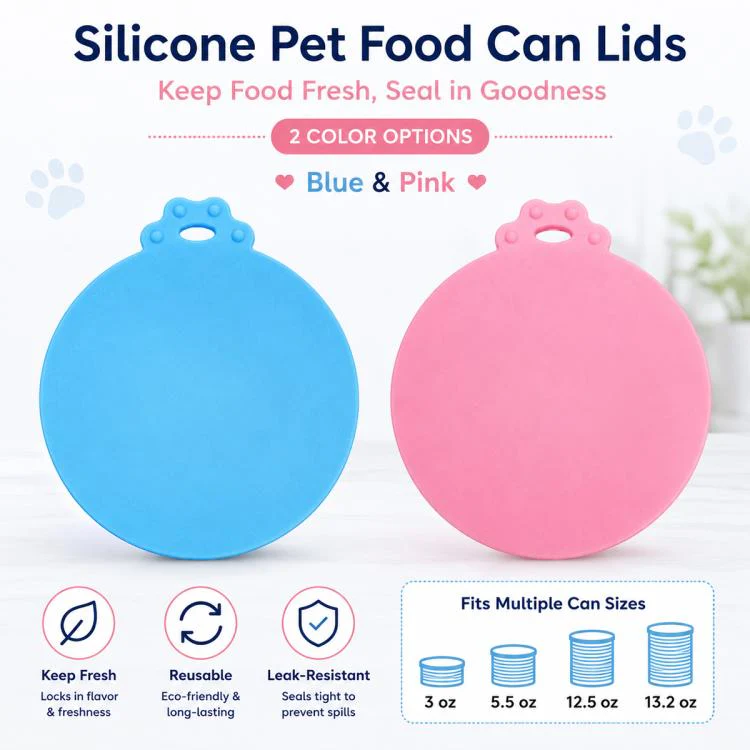 2pcs Pet Food Cans Sealed Silicone Lid(Sky Blue+Pink) - Image 2