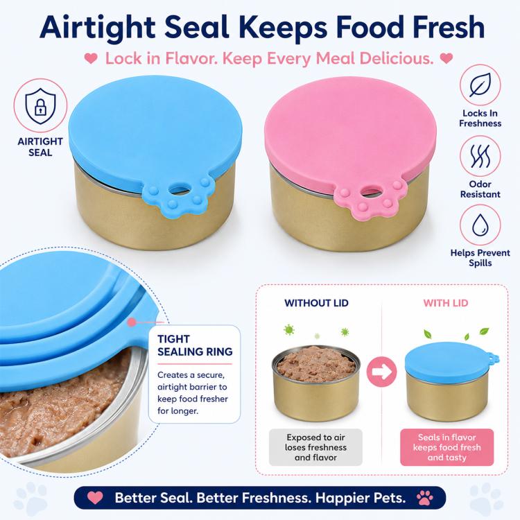 2pcs Pet Food Cans Sealed Silicone Lid(Sky Blue+Pink) - Image 5