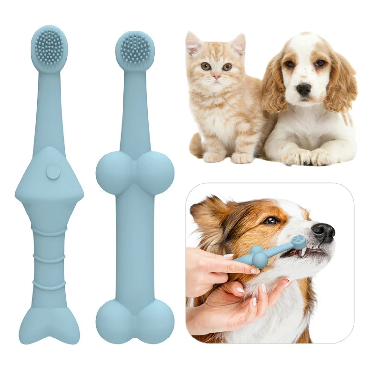 2pcs / Set Cats And Dogs Silicone Toothbrush Pet Oral Cleaning Care Tool(Green) - Image 2