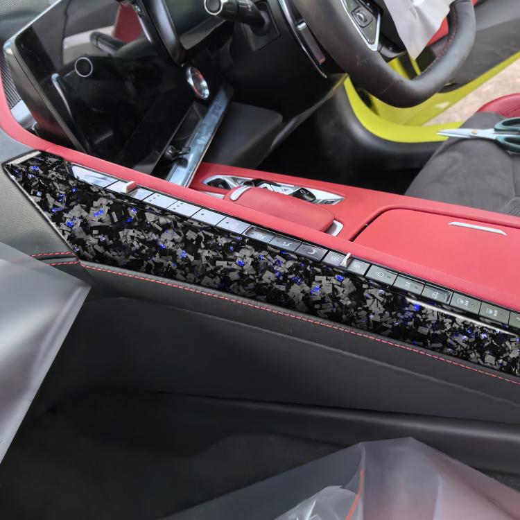 2pcs/Set Forged Gold Foil Carbon Fiber Car Center Console Side Decorative Sticker for Chevrolet Corvette C8 2020-, Right Driver(Blue) - Image 3