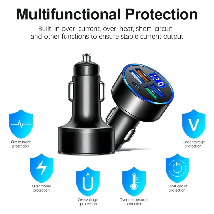 3.1A 5 in 1 Digital Display Car Charger with Voltmeter - Image 2