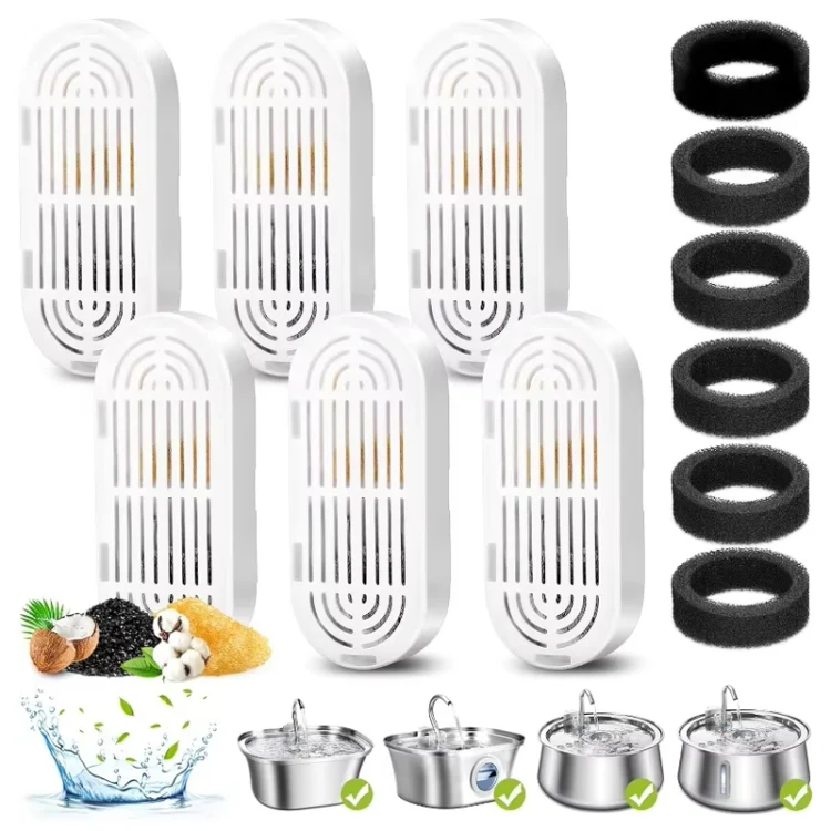 3+3pcs /Box Pet Water Fountain Replacement Filters Dog And Cat Drinking Water Filter Cartridges With Pre-Filter Sponges - Image 2