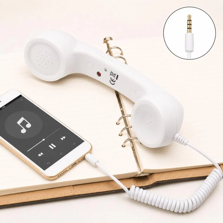 3.5mm Retro Telephone Handset Cell Phone Receiver with Vol Control & Mic(White)