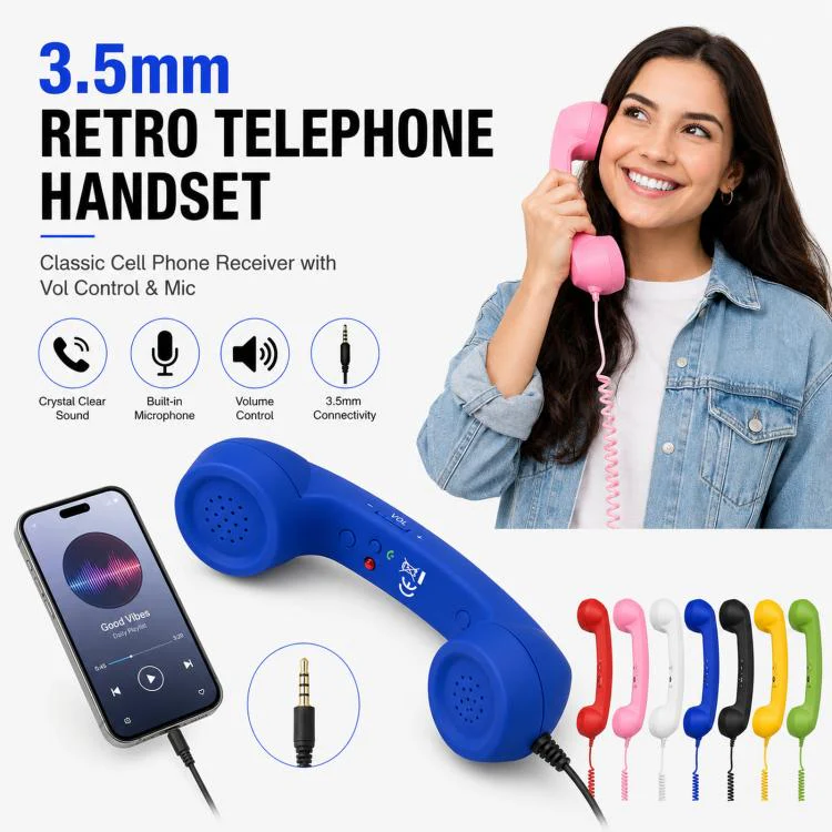 3.5mm Retro Telephone Handset Cell Phone Receiver with Vol Control & Mic(White) - Image 2