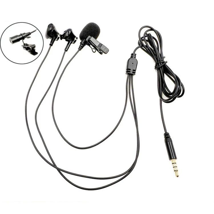 3.5mm TRRS Lapel Microphone With Earphone Stereo Live Monitoring Headphones 1.5m - Image 2