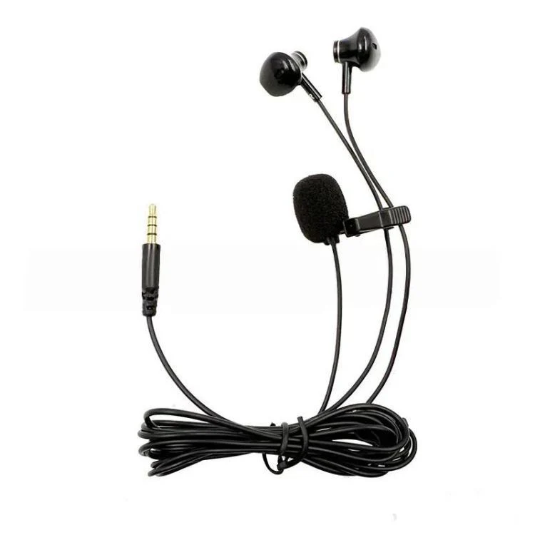 3.5mm TRRS Lapel Microphone With Earphone Stereo Live Monitoring Headphones 2m