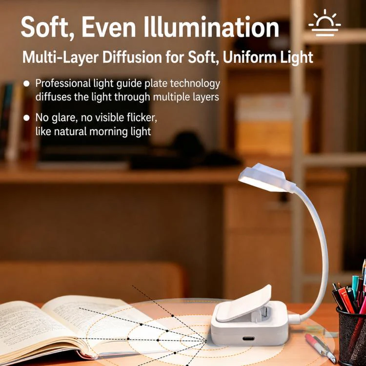 3 Color Temperature LED Clip On Lamp Eye-Caring Reading Light For Student Dormitory, Spec: 600mAh(Vertical) - Image 4