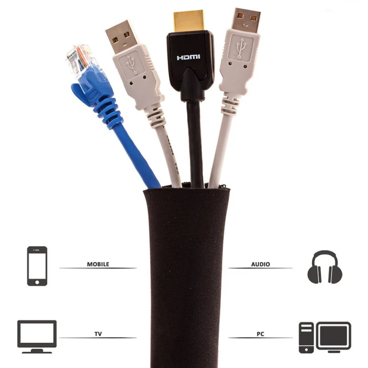 3 In 1 0.5m Kit Cord Management Organizer Kit Cable Sleeve With Zipper Cable Clip - Image 3