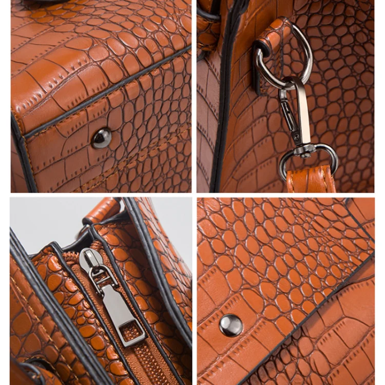 3 In 1 Crocodile Print Diagonal Cross-Body Bag Large Capacity Tote Bag(Rose Red) - Image 4