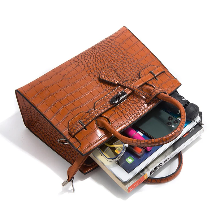 3 In 1 Crocodile Print Diagonal Cross-Body Bag Large Capacity Tote Bag(Rose Red) - Image 5