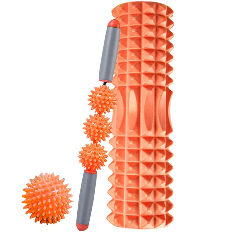 3 in 1 Eva Foam Roller Hollow Muscle Relaxation Roller Yoga Column Set, Length: 45cm (Orange Crescent) - Image 2