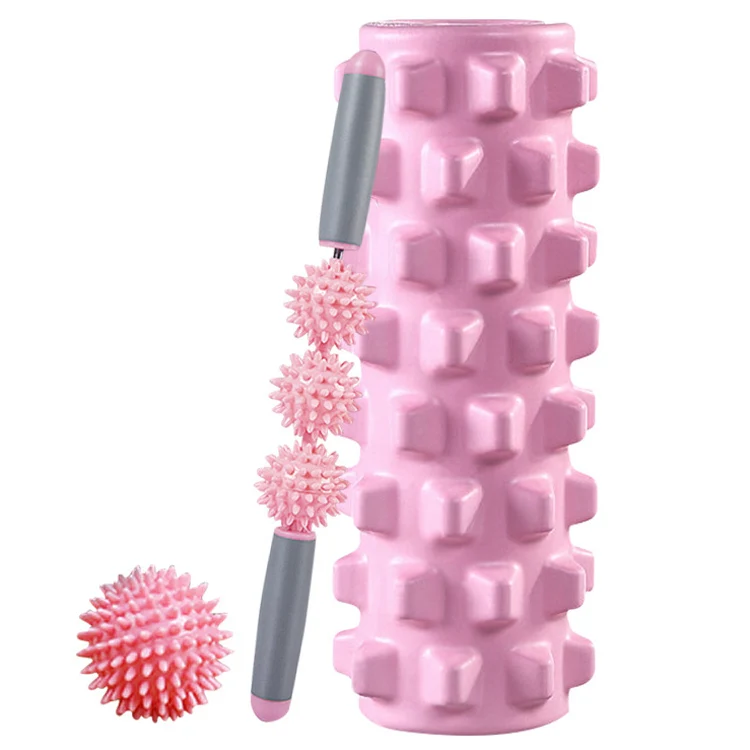 3 in 1 Eva Foam Roller Hollow Muscle Relaxation Roller Yoga Column Set, Length: 45cm (Pink Wolf Tooth) - Image 2