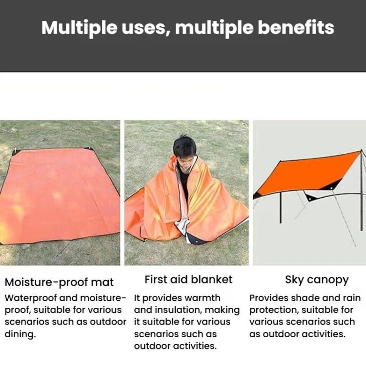 3 In 1 Multifunctional Emergency Blanket Portable Outdoor Moisture-Proof Mat & Survival Tarp(Orange) - Image 4
