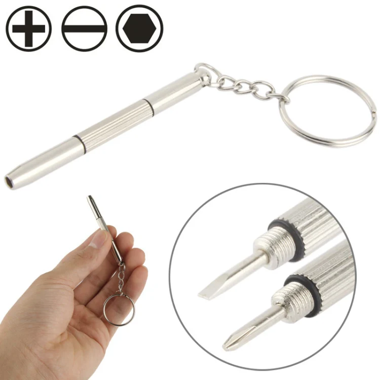 3 in 1 Professional Mini Screwdriver Repair Tool with Keychain for Watch / Mobile Phone / Camera / Glasses (Slotted + Phillips + Allen)