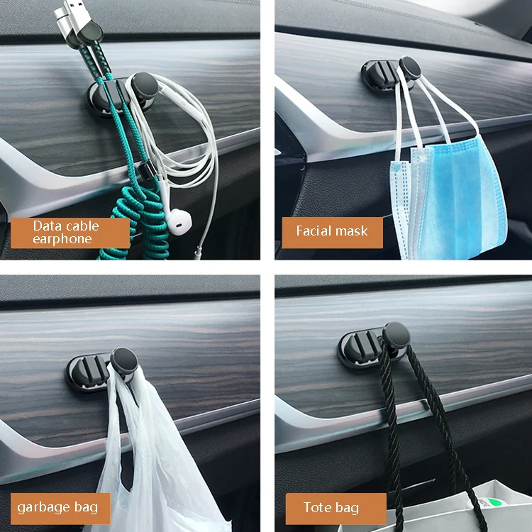 3 PCS Car Sticky Storage Data Cable Hook(Black) - Image 6