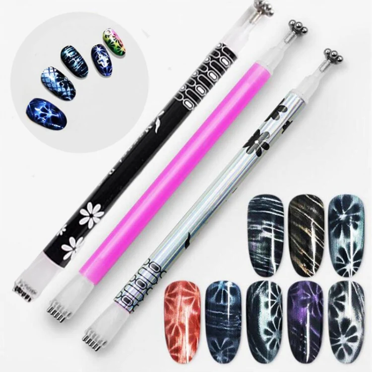 3 PCS Cat Eye Gel Magnet Pen Double Head Magnetic Pen Plum Branding Flower Magnetic Pen Nail Cat Eye Magnet New Tool(Powder Transparent Label) - Image 3