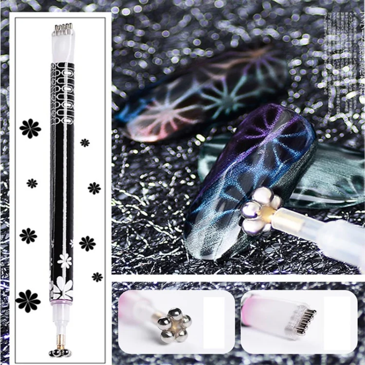3 PCS Cat Eye Gel Magnet Pen Double Head Magnetic Pen Plum Branding Flower Magnetic Pen Nail Cat Eye Magnet New Tool(Powder Transparent Label) - Image 7