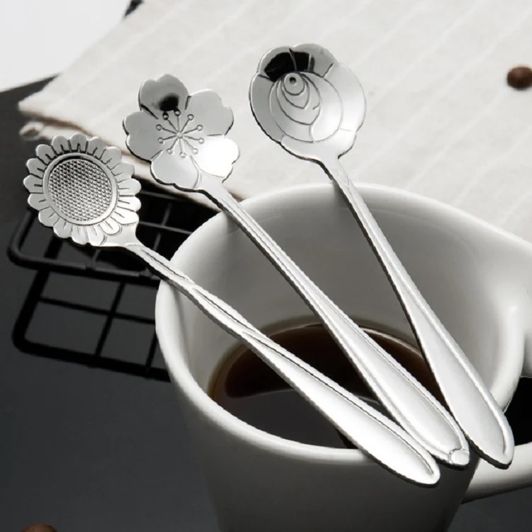 3 PCS Stainless Steel Household Creative Flower Spoon Coffee Stirring Spoon, Style:Plum Flower Spoon - Image 5